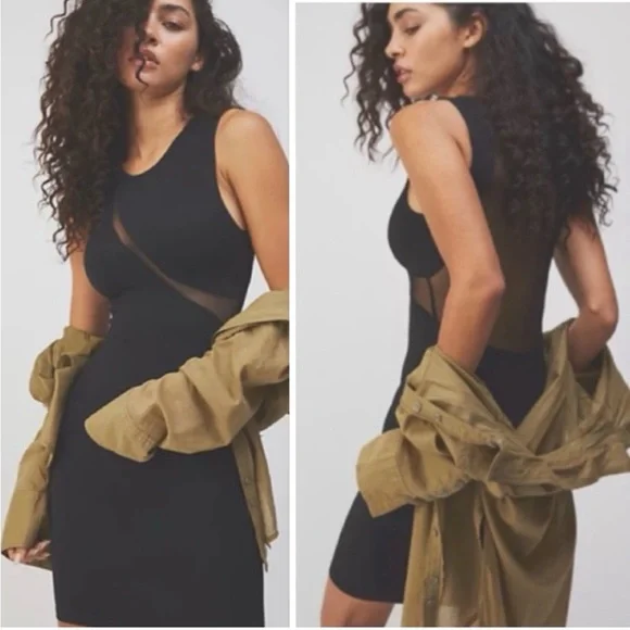 Intimately Free People Black Hide and Seek Ribbed Mesh Bodycon Dress Sleeveless - Picture 1 of 14